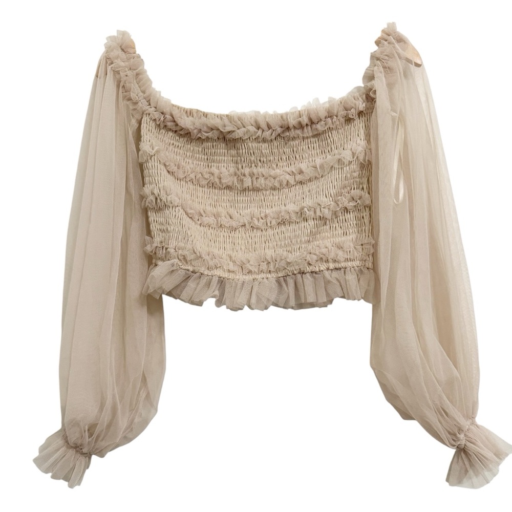 Mable Smocked Tulle Tube Cropped Top Neutral Size Small - Picture 2 of 11